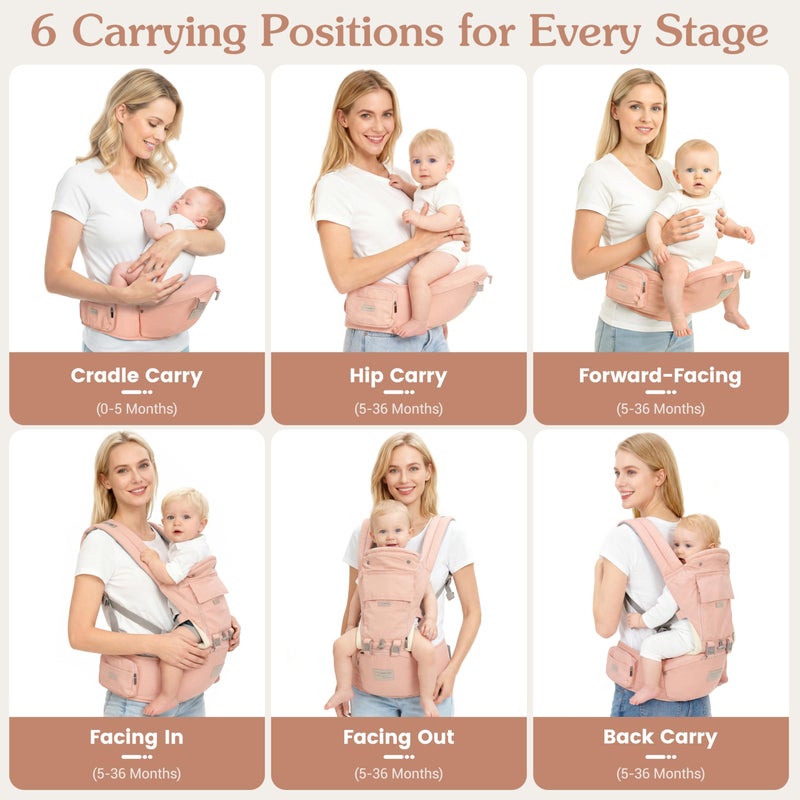 YIYUNBEBE Baby Carrier Newborn to Toddler Baby Carriers with Seat Infant Baby Holder Backpack Baby Carriers Front and Back for Carrying and Hiking (Pink) - Image 3